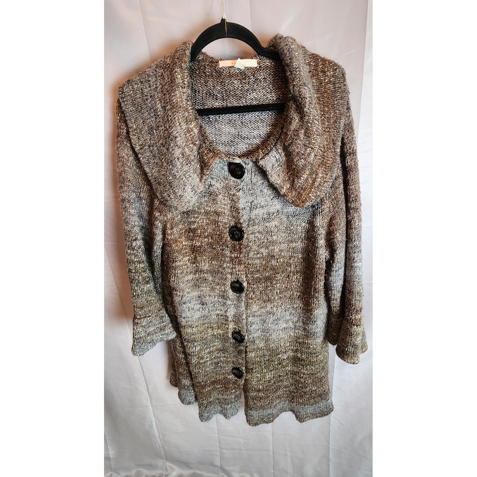 Fever Womens 1x Brown Grey Marled Chunky Knit Cardigan Flared Cuff Cottagecore